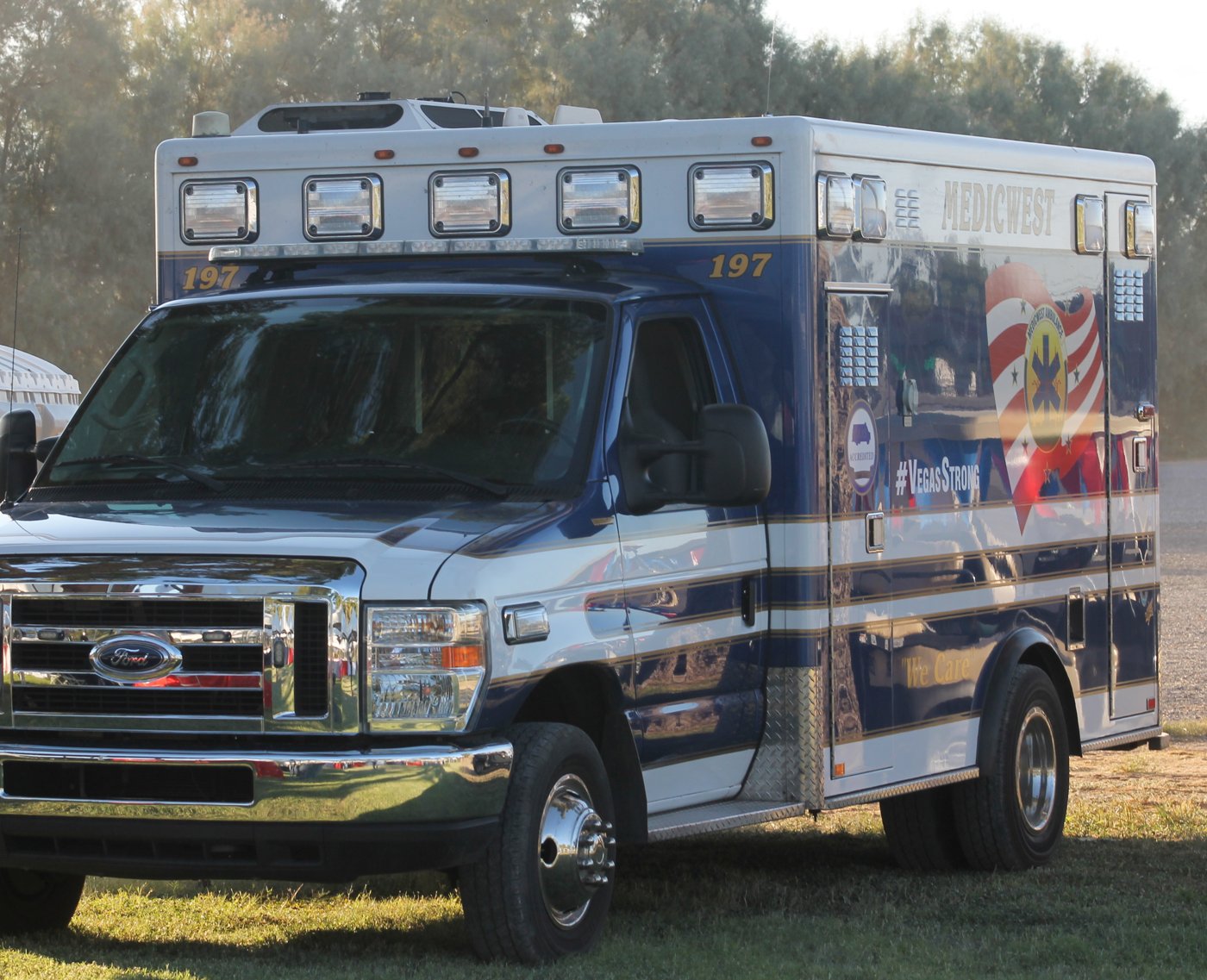 A parked American ground ambulance