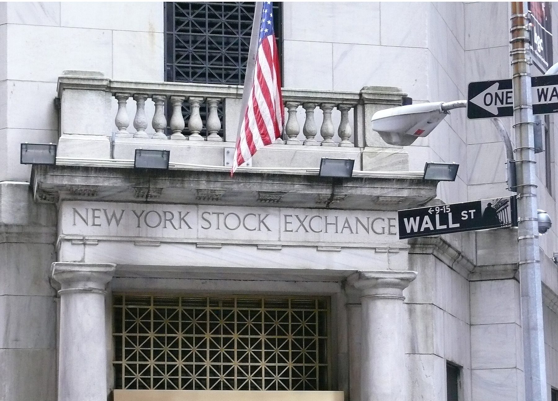 The entrance to the New York Stock Exchange on Wall Street